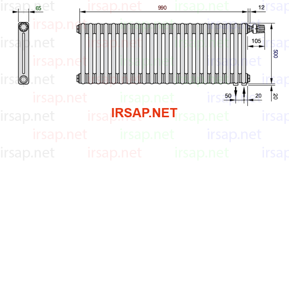 чертеж радиатора Irsap Tesi 20500-2220500-22-25-01